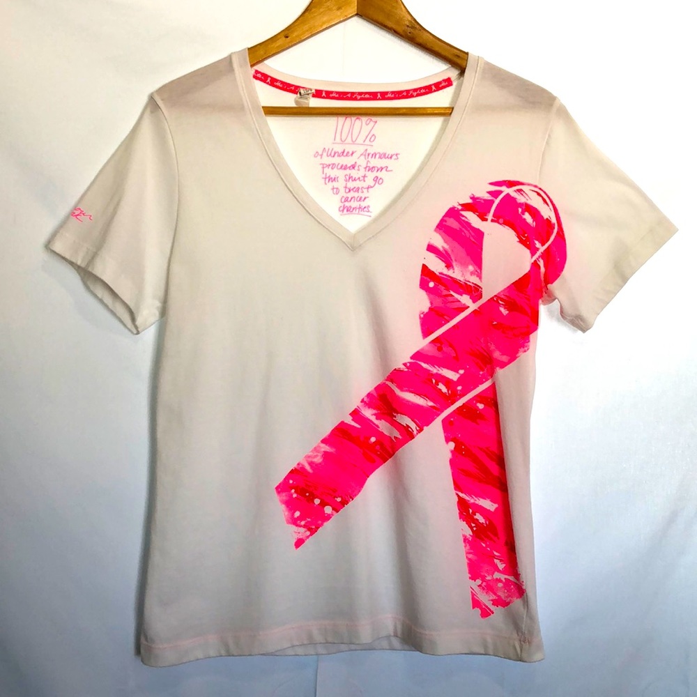💖 Under Armour Ladies Pink Ribbon V-Neck T-Shirt
